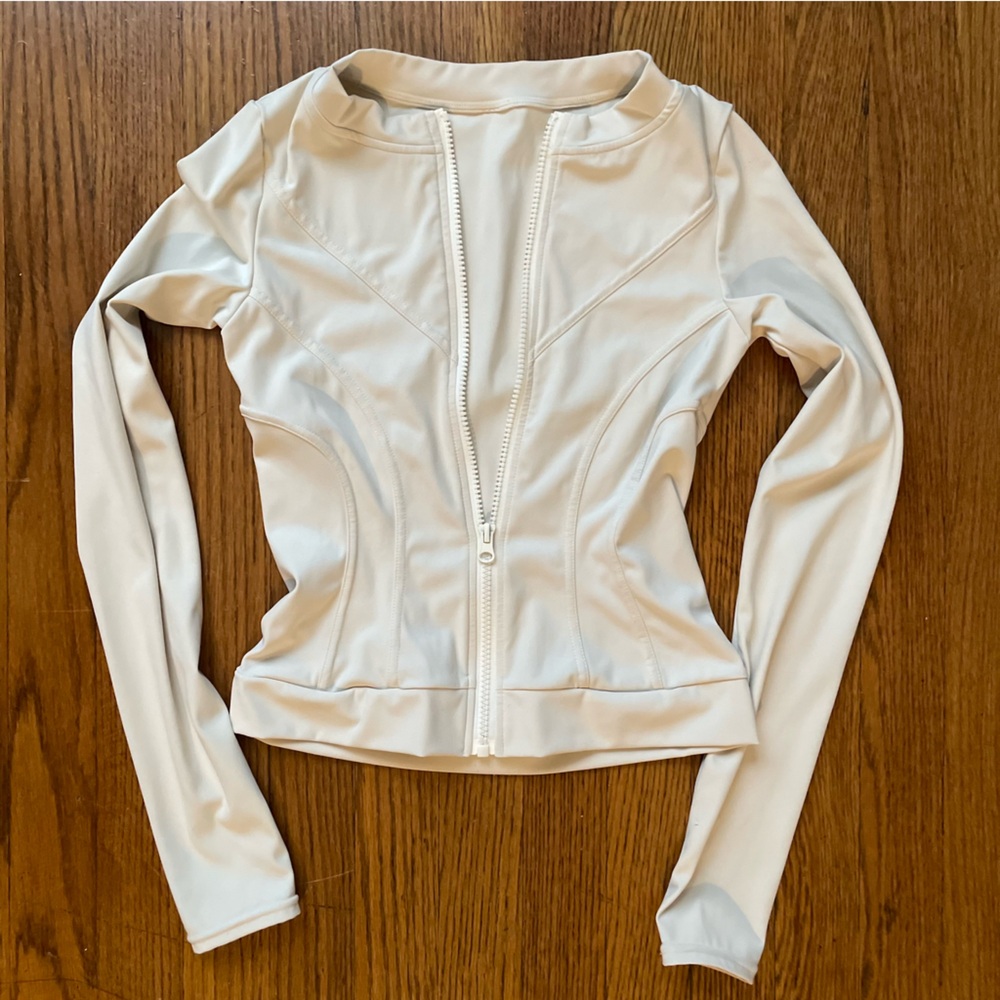 White/Cream Long Sleeve Full Zip Athletic Jacket